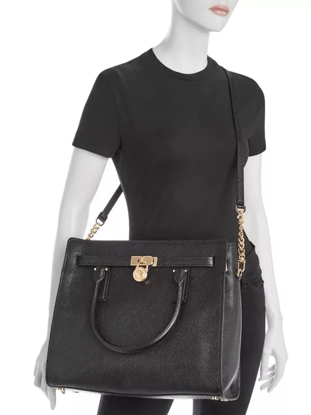 MICHAEL KORS~Hamilton~TWO-WAY~LARGE BLACK LEATHER~LOCK & KEY~SATCHEL BAG NWOT